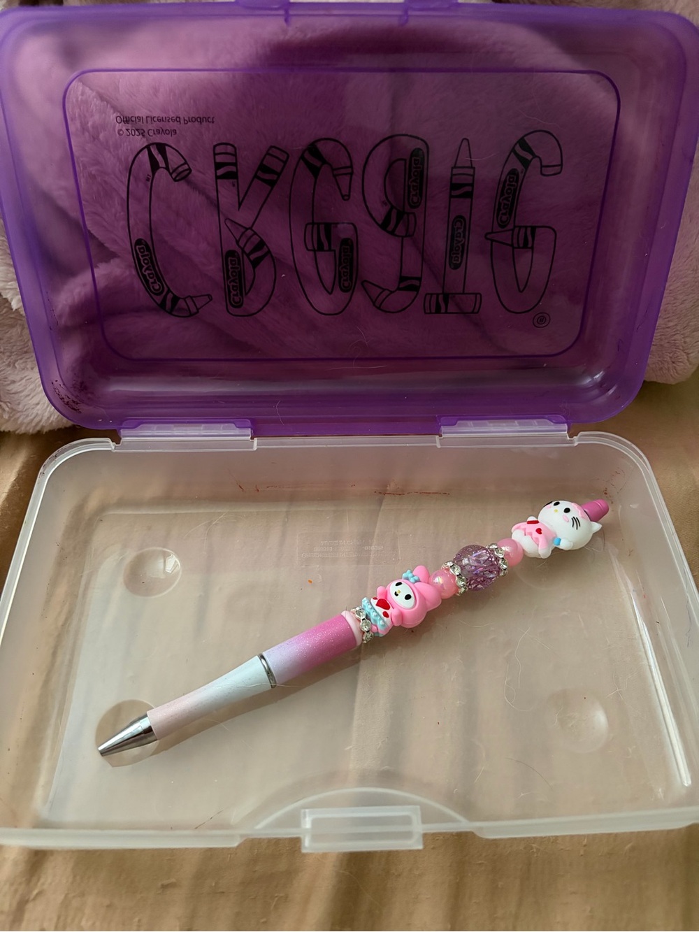 Custom Hello Kitty and My Melody Beaded Pink Ombre Ballpoint Pen